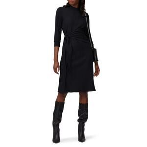 Kinly Tie Knot Dress Ribbed Jersey 3/4 Sleeve Sheath Midi Black Size Small